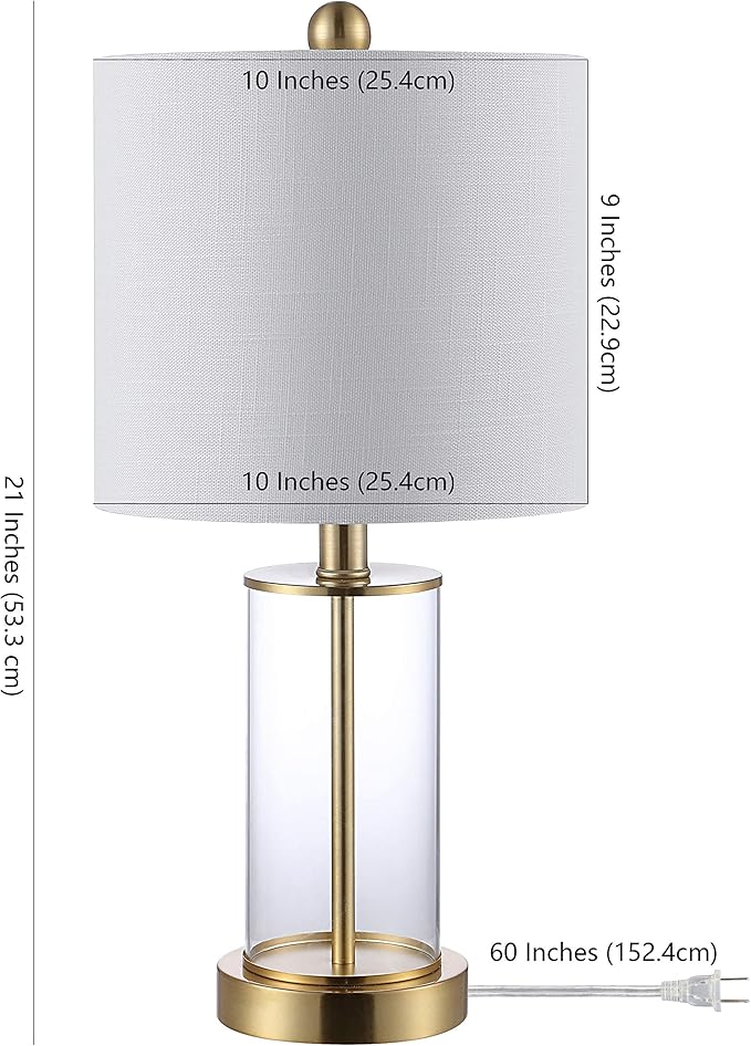 JONATHAN Y 21" Brass Gold Modern Glass Table Lamp Set of 2, Bedside Nightstand Lamps with USB Charging Port, White Linen Shade, LED Bulbs Included (JYL8500B-SET2)