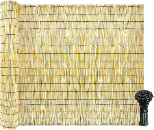 Natural Reed Fencing Rolls: Privacy Bamboo Fence 3/4/5/6ft High Roll Reed Screen, Decorative Bamboo Fencing for Outdoor Balcony Patio Garden Backyard,with Cable Zip Ties(Nature, 3.3x16.4ft)