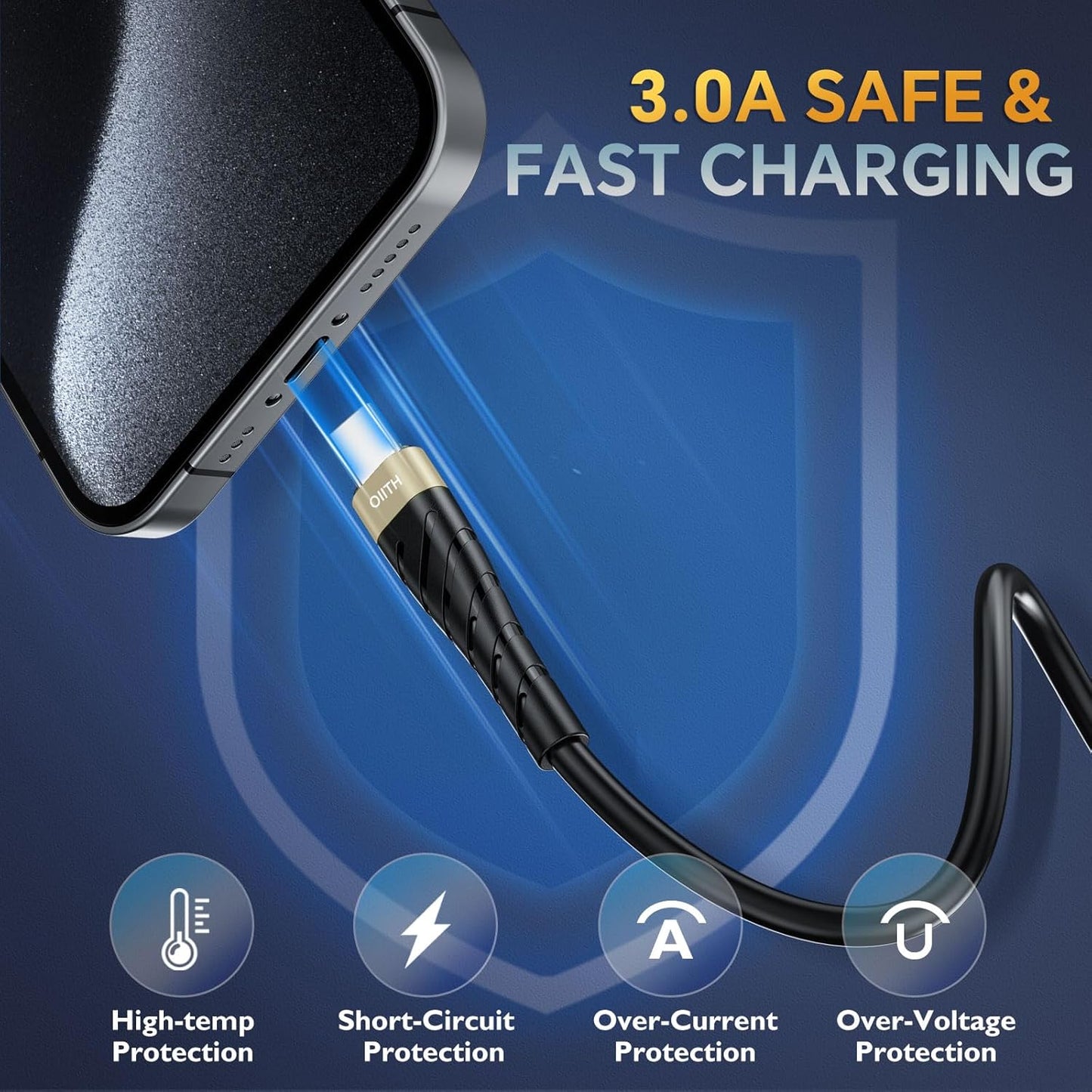 OIITH USB C Cable, USB A to USB C 3A Fast Charging (10FT 3Pack) Phone USB Type-C Charge Cable Android Charge Cord USB C Charger Cable for iPhone 15 Plus/Pro/Pro Max/Samsung/Pad/Laptop/LG/-Gold