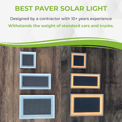 LUMENGY Solar Paver Light 4×8 inch, 2700K, Up to 18 Hours Continuous Lighting, Stainless Steel, Thick Glass, Glare-Free Illumination for Driveways, Pathways & Garden, Waterproof & Drive-Over Rated
