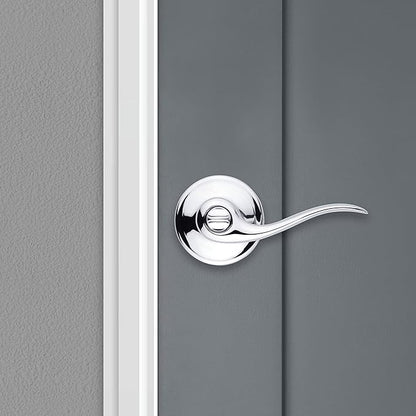 Kwikset Tustin Entry Door Handle with Lock and Key, Secure Keyed Reversible Lever Exterior, Doorlock, For Front Entrance and Bedrooms, Polished Chrome, Pick Resistant Smartkey Rekey Security