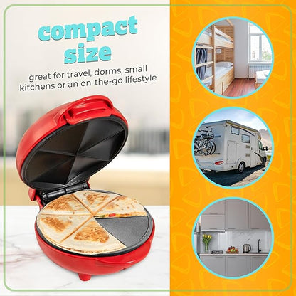 Nostalgia Taco Tuesday Quesadilla Maker – Fits up to 5½-Inch or Street Taco Sized Tortillas - 6-Wedge Cooking Surface - Perfect for Beef, Chicken, Veggie,& Cheese Quesadillas - Red