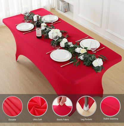 Craft And Party 2 Pack 6ft Red Spandex Tablecloth – Fitted Stretch Cover – Universal Fit for Folding Tables – Wrinkle-Free, Washable – Ideal for Parties, Weddings, Events