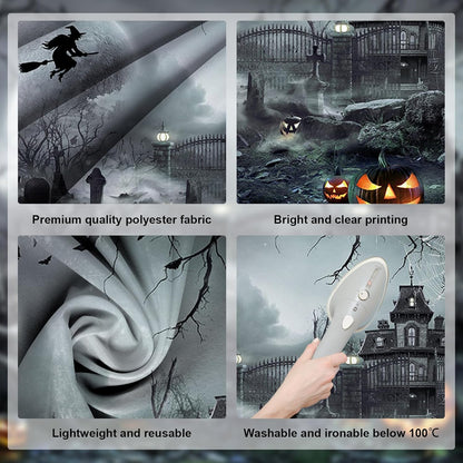 Avezano Halloween Photography Backdrop Full Moon Scary Night Castle Pumpkins Party Background Spooky Witch Bats Cemetery Child Kids Halloween Party Decorations Photoshoot Backdrops (7x5ft, Gray)