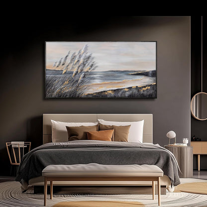 Yuaxker Coastal Wall Art Grey and Gold Wall Decor Trendy Artwork Framed Beach Canvas Painting for Living Room Bedroom Dining Room Office Home Decor 20x40 Inch
