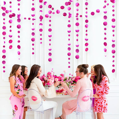 Hot Pink Party Decorations Circle Dots Garland Metallic Rose Pink Hanging Paper Polka Dots Streamer for Bachelorette Birthday Engagement Wedding Bridal Shower Anniversary Baby Shower Party Supplies