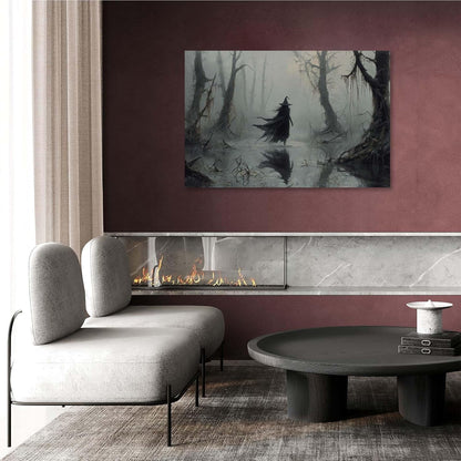 JFHCQJPK Vintage rustic swamp witch poster dark moody wall art gothic horror season halloween print for home decor retro dark moody painting16x24in Frameless