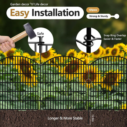 10 Panels No Dig Decorative Outdoor Garden Fence for Yard, 33in (H) x 24ft (L) Animal Barrier Fencing Rustproof Metal Panel Border for Dog, Rabbits Patio Camping Temporary Ground Stakes