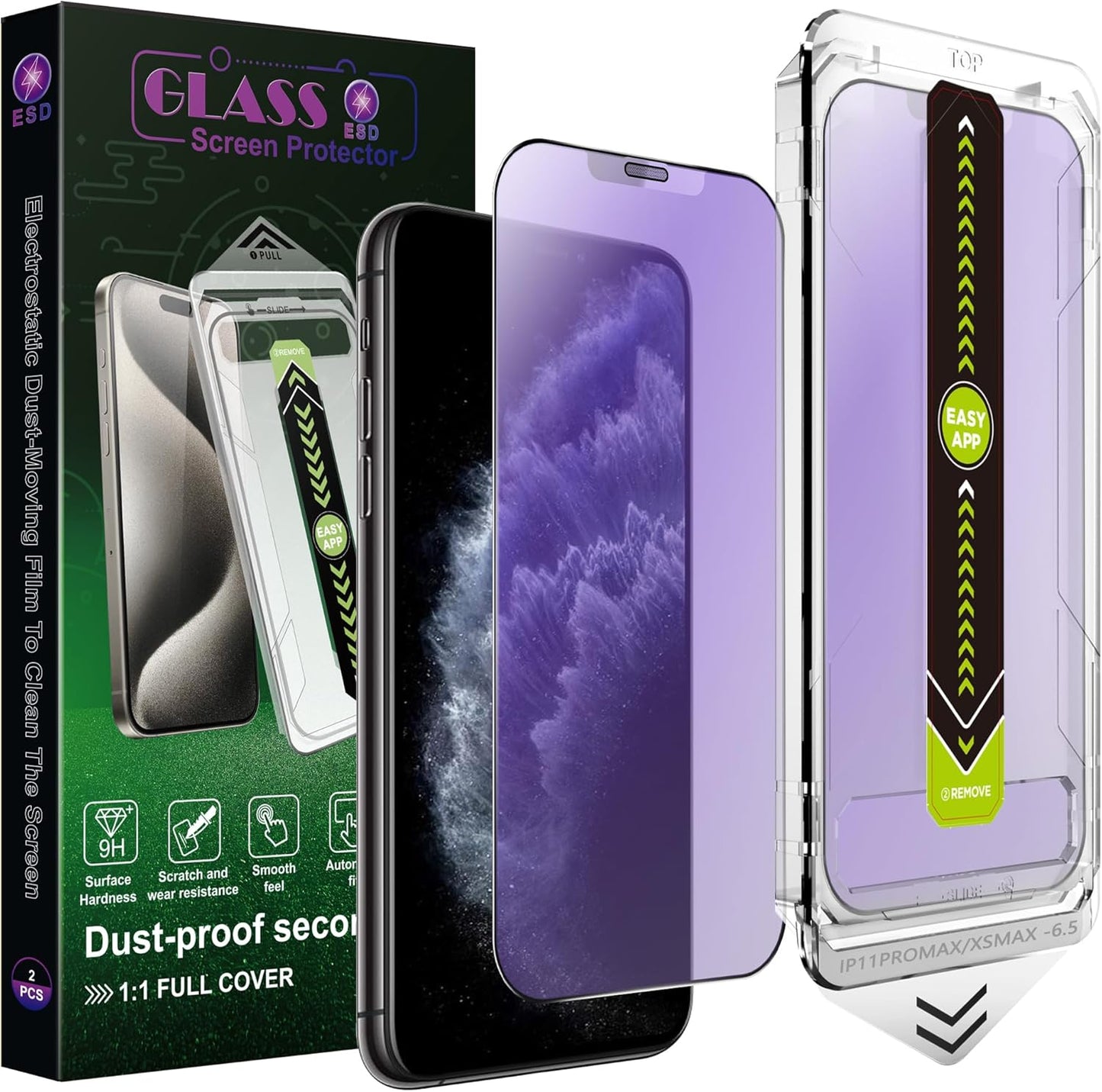 (2-Pack Anti Blue Light Matte Screen Protector for iPhone 11 Pro Max/XS Max (6.5-Inch),9H Tempered Glass,Anti-Glare,Full Coverage,Anti-Fingerprint,Auto Dust Removal,Bubble-Free