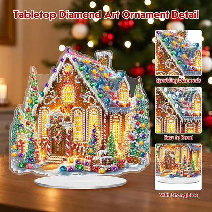 MEIYUDA Christmas Diamond Art Tabletop Kits, Christmas House Diamond Art Painting Desktop Ornaments for Adult, DIY Special Shaped Crystal Desk Placement Ornament for Home Office Decor Crafts Gift