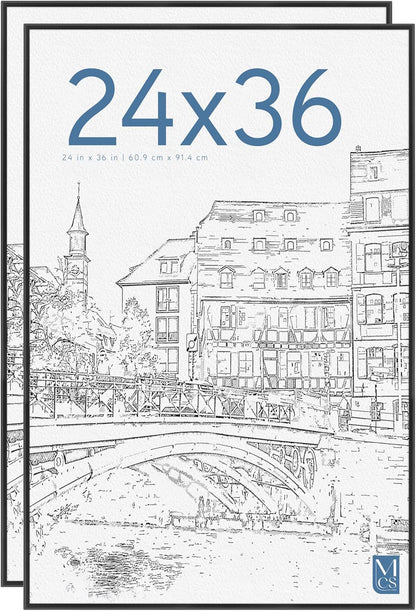 MCS Original Poster Frame 24x36 Black Lightweight Vertical & Horizontal Wall Hanging Large Picture Frame for Posters, Art Prints & Gallery Wall (2-Pack)