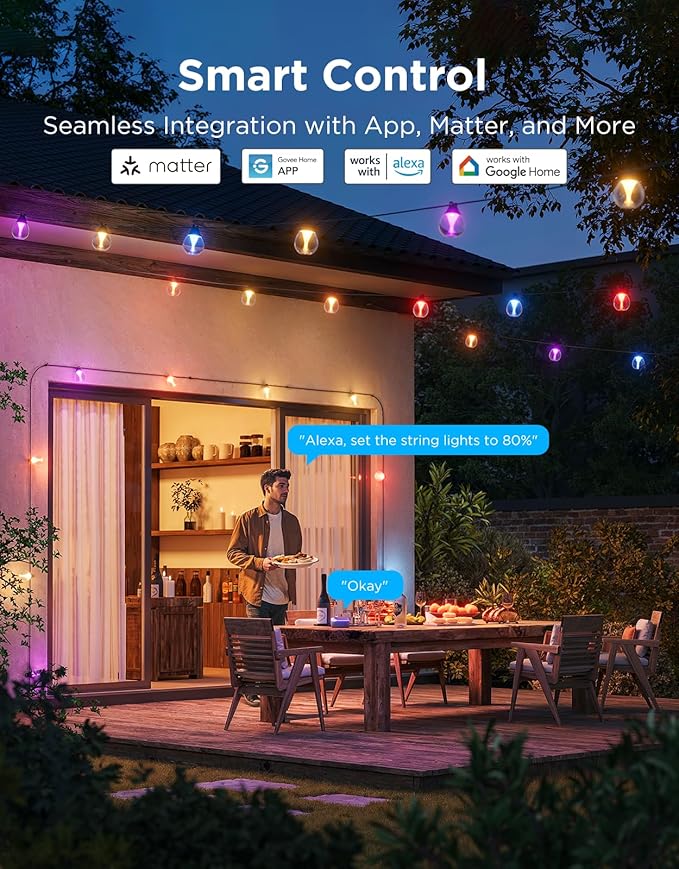 Govee Outdoor Clear Bulb String Lights, 96ft RGBWIC Outdoor String Lights with 30 Dimmable Warm White LED Bulbs, 111 Scene Modes for Patio, Backyard, IP67 Waterproof, Works with Alexa, Google & Matter