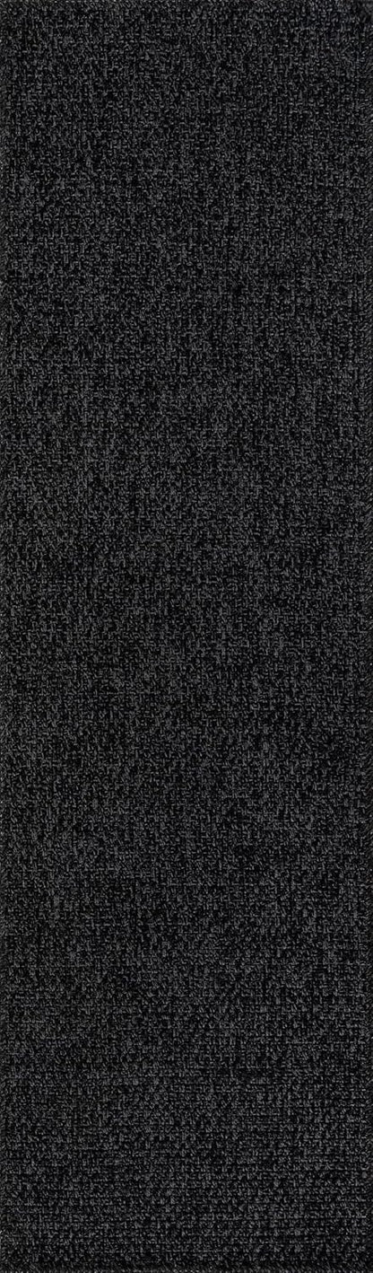 CAMILSON Indoor and Outdoor Runner Rug Dark Gray Black Solid Boho Woven Design Easy-Cleaning Non Shedding Farmhouse Living Room Bedroom Garden Patio and Kitchen Washable Outside Carpet Alfombras (2x7)