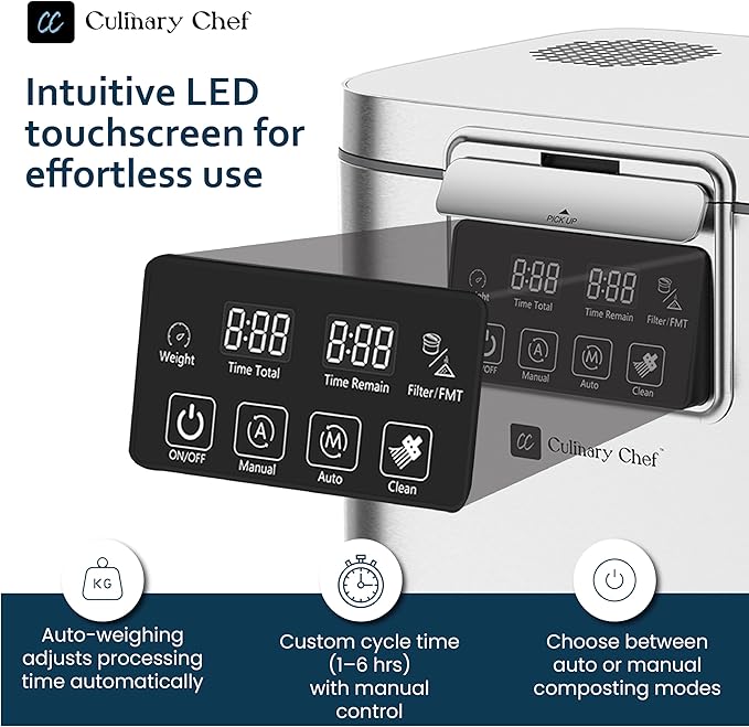 Culinary Chef, 3.8L Smart Electric Food Waste Composter, Stainless Steel
