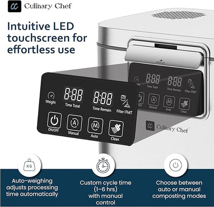 Culinary Chef, 3.8L Smart Electric Food Waste Composter, Stainless Steel