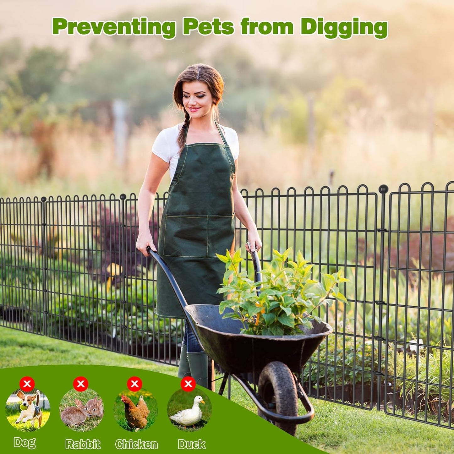 5 Panels No Dig Decorative Garden Fence for Yard, 32 in(H) X 11.8 ft(L) Animal Barrier Fencing for Outdoor Dog, Metal Portable Garden Fences for Borders, Pets, Landscape, Temporary Fence