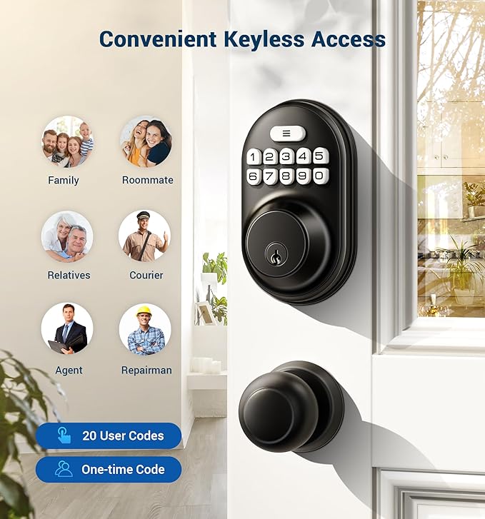 Veise Keyless Entry Door Lock, Electronic Keypad Deadbolt, Keyed Entry, Auto Lock, Anti-Peeking Password, Back Lit & Easy Installation Design, Matte Black