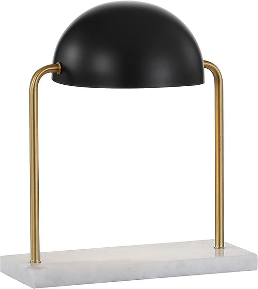 JONATHAN Y 13.5" Brass Gold and Black Art Deco Dome Table Lamp with White Marble Base, Modern Glam Desk Lamp for Living Room, Office, Bedroom, Metal Shade, LED Bulb Included JYL1044A