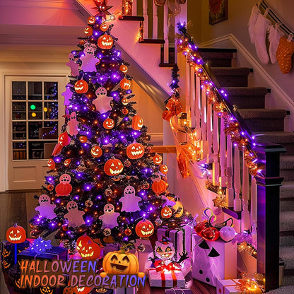 JMEXSUSS 600 LED Christmas String Lights Outdoor, Orange and Purple Lights Clear Wire, Christmas Twinkle String Lights Plug in for Tree Christmas Decorations