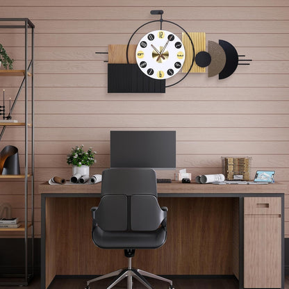 Oversized Modern Wall Clocks-Large Geometric Dial Wall Clock Battery Operated,Wood Metal Frame Big Clock Silent Non Ticking,for Living Room, Bedroom,Kitchen,Farmhouse,Office -42X21.6 Inch