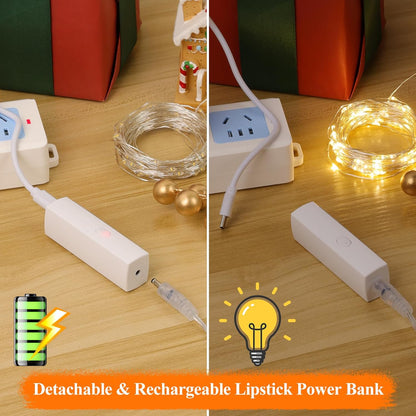 66FT(33*2) Lipstick Mini Fairy Lights Battery Operated, String Lights with Timer, LED Rechargeable Twinkle Lights for Bedroom, Christmas Decorations, Wedding, Vine, Centerpiece Table Decor Warm White
