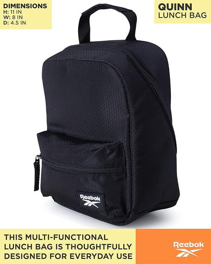 Reebok Mens and Womens Lunch Bag - Portable Insulated Work Lunch Box for Women and Men with Two Compartments and Handle, Quinn Black