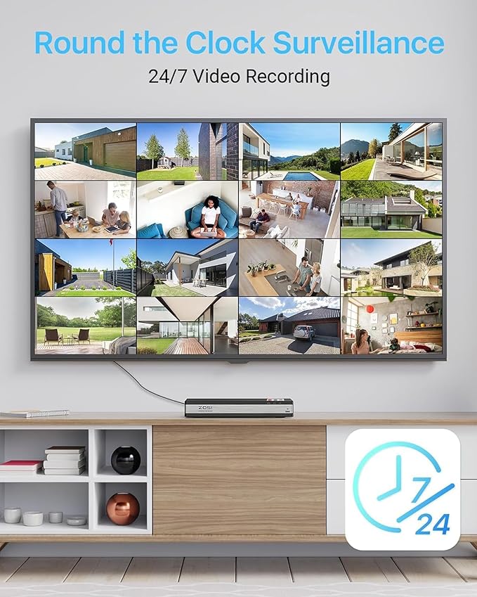 ZOSI 4K 16CH PoE Security Camera System with Hard Drive 4TB and 10pcs 5MP Outdoor Indoor PoE IP Surveillance Cameras,H.265+ 16 Channel 8MP CCTV NVR,120ft Night Vision,Remote Access,24/7 Recording