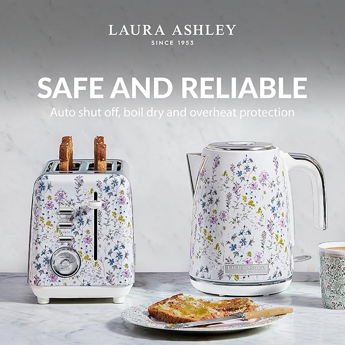Laura Ashley Stainless Steel Electric Kettle 1.7 Liter - 1500W Rapid Boil Electric Kettles for Boiling Water - Electric Tea Kettles Automatic Shut Off - Overheat & Boil Dry Protection Jug Kettle