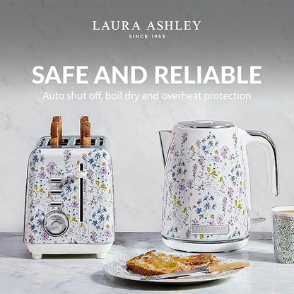 Laura Ashley Stainless Steel Electric Kettle 1.7 Liter - 1500W Rapid Boil Electric Kettles for Boiling Water - Electric Tea Kettles Automatic Shut Off - Overheat & Boil Dry Protection Jug Kettle