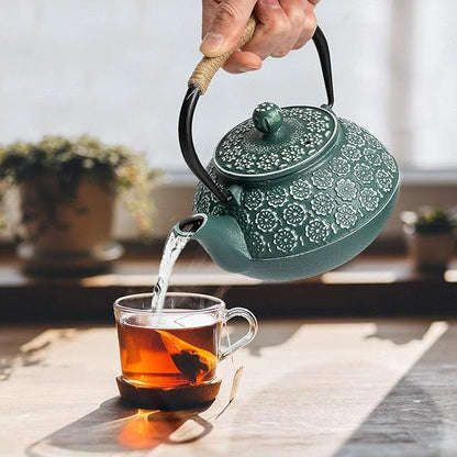 Sotya Cast Iron Teapot, 40oz/1200ml Japanese Tetsubin Tea Pot with Infuser for Loose Leaf and Tea Bags, Tea Kettle Coated with Enameled Interior for Stove Top, Dark Green