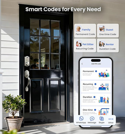 Veise VE017-H Fingerprint Smart Front Door Lock Set, App Control, 8-in-1 Keyless Entry Deadbolt with Zinc Alloy Handles, Emergency Power Port, Touchscreen Keypad, Auto Lock, Easy Install, Satin Nickel