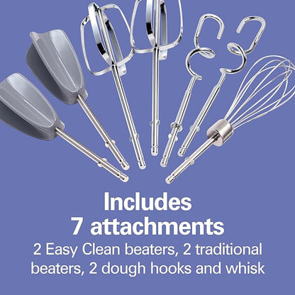 Hamilton Beach 6-Speed Electric Hand Mixer with Whisk, Dough Hooks and Easy Clean Beaters, Powerful 275 Watt Motor, Snap-On Storage Case, White
