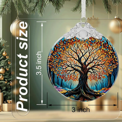 Tree of Life Stained Glass Christmas Ornament - Hanging Ornaments for Christmas Tree Decorations -Holiday Keepsake Present Exchange Idea -2