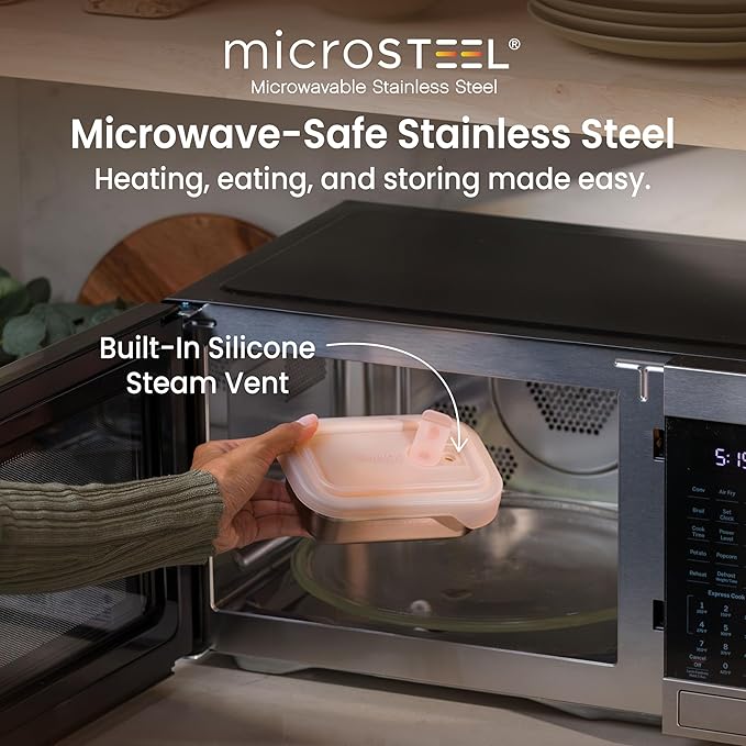 Bentgo MicroSteel Heat & Eat Container – Microwave-Safe, Leak-Proof & Airtight, Easy-to-Clean Lightweight Stainless Steel Reusable Food Storage with Silicone Lid (Snack Size; 2-Cup Capacity; Rose)