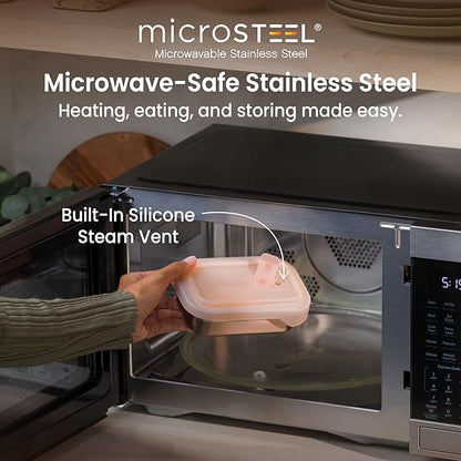 Bentgo MicroSteel Heat & Eat Container – Microwave-Safe, Leak-Proof & Airtight, Easy-to-Clean Lightweight Stainless Steel Reusable Food Storage with Silicone Lid (Snack Size; 2-Cup Capacity; Rose)