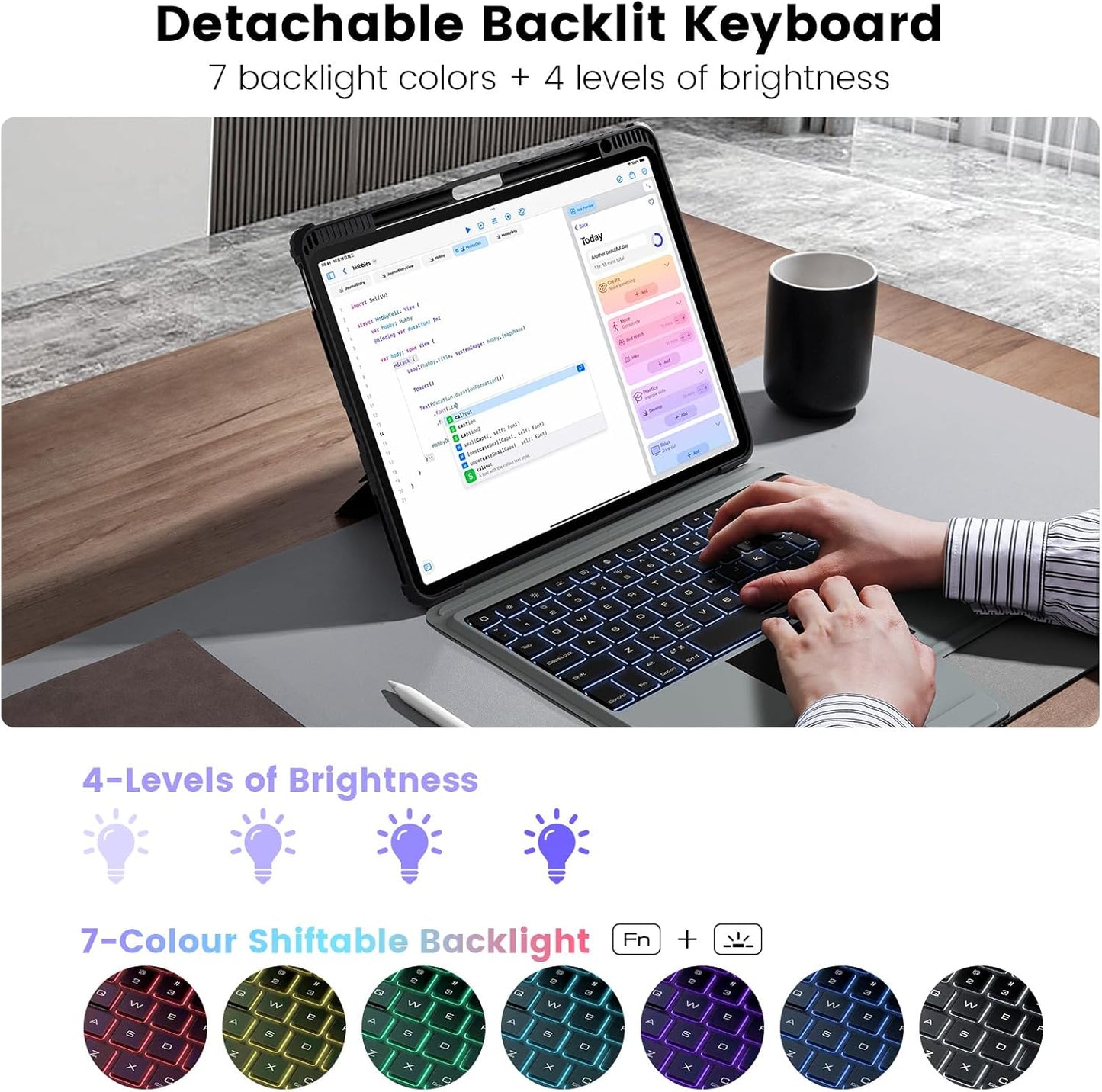 Nillkin for iPad Air 13 inch M2 2024 M3 2025 Keyboard Backlit Bumper Case for iPad Pro 12.9 (3rd, 4th, 5th and 6th gen) Detachable Keyboard with Built in trackpad, Stand,US English - Elite Black