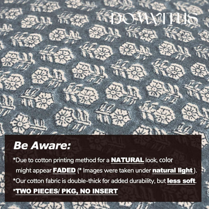 DOMVITUS Floral Pillow Covers Set of 2, Throw Pillow Covers 18x18, Floral Print Neutral Accent Decorative Pillow Covers for Living Room, Bed, Dusty Blue