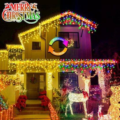 Color Changing Christmas Lights, 11 Modes 49FT 480 LED Ice Lights for Outside with 90 Drops, Timer Memory Waterproof Warm White to Multicolor Ice String Lights for Christmas Eaves Party Decorations