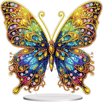 Diamond Painting Kits for Adults Beginners, 5D Full Drill Flowers and Butterfly Crystal Art Desktop Ornament, DIY Single Sided Home Office Desk Decor, Creative Craft Gift Set with Tools