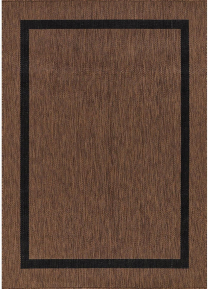 Bordered Outdoor Rug 8x10 Washable Outside Carpet for Indoor Patio Porch Waterproof Easy Cleaning Non Shedding Area Rugs Nut Brown - Black 8 x 10