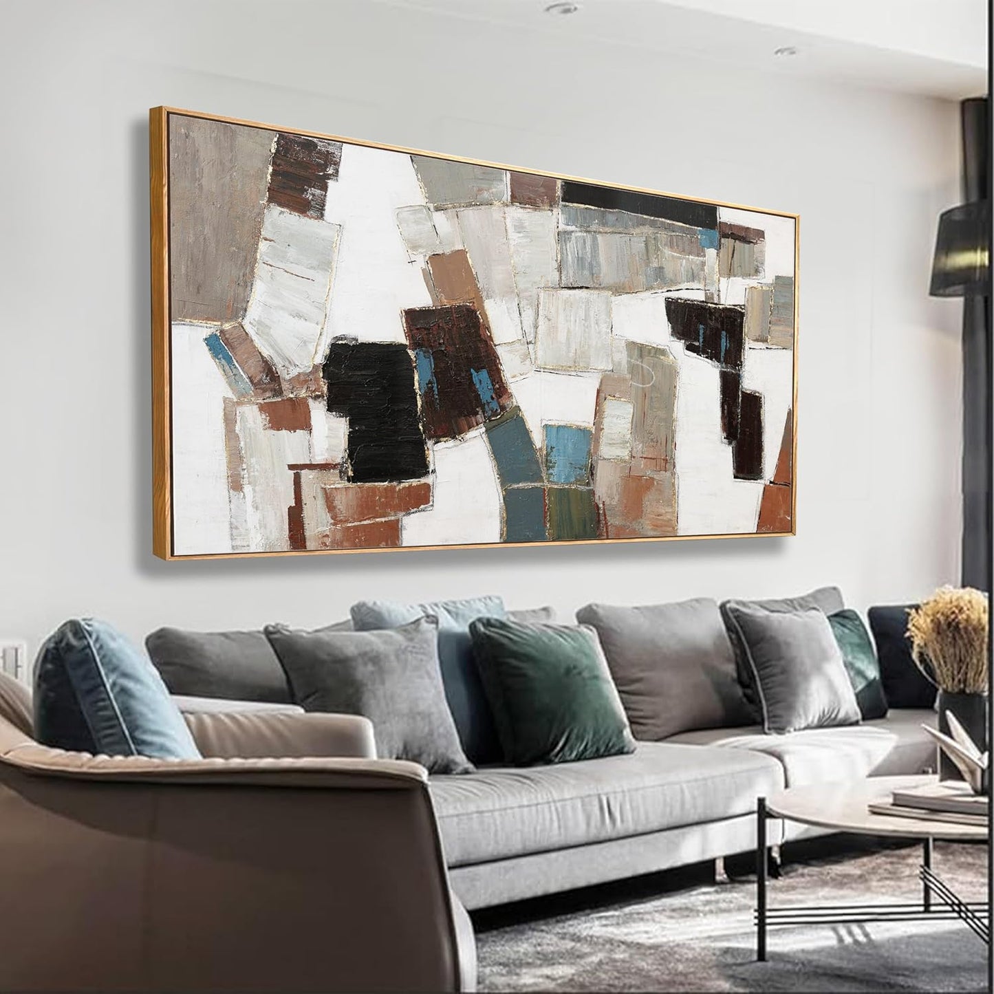 Wall Art Pictures For Wall Canvas Modern And Minimalist Wall Art 29"X58" Framed Wall Decor Artwork Painting Natural Wall Minimalist Geometric Line Art Decorations For Dinning Room Bedroom Home Office Kitchen