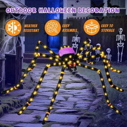 5.5FT Giant Spider Halloween Decorations with 100 LED, Plug-in Pre-Lit Light Up Scary Spider Halloween Decorations, Large Spider Decorations for Outdoor, Yard, Lawn, Exterior Walls