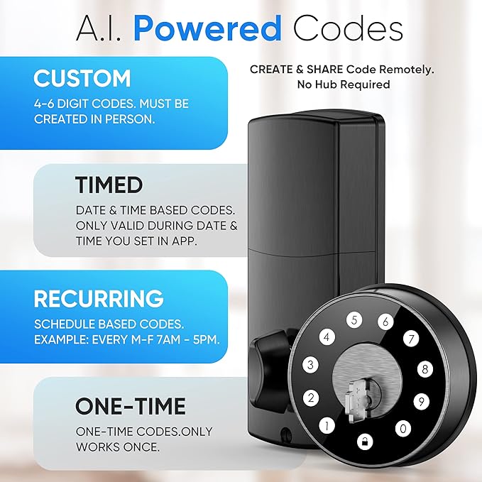 Keyless Deadbolt Smart Door Lock: Sifely Digital Keyless Entry Door Lock for Front Door, Code & Fob Access, App Control, Auto Lock, Easy to Install (Black)