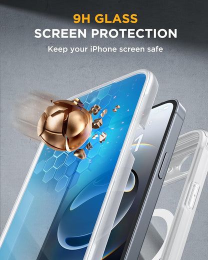 Miracase Magnetic for iPhone 16e Case Full-Body Phone with Built-in Glass Screen Protector, [Compatible with MagSafe] Military Drop Proof 16E Cover Bumper 6.1 inch, Matte Clear