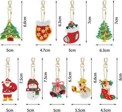 Yaomiao 17 Pieces Double Sided Diamond Art Christmas Ornaments Christmas Keychains Diamond Art Kit for Adult DIY 5d Painting Round Drill Key Chain Xmas Crystal Rhinestone Arts Craft Keychain Supplies