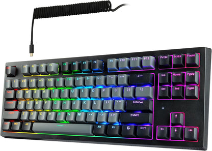 TECWARE Phantom+ Elite 87 Key RGB Mechanical Gaming Keyboard, LED Backlit, Universal Hot-Swap, Wired and Wireless, 3 Mode Connectivity, Thocky Sounding, Black Elite Wraith Orange