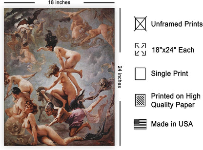 Poster Master Vintage Luis Ricardo Falero Poster - Retro Occult Print - Gift for Gothic, Horror Fan - Witches Going to their Sabbath, Pagan - Wall Decor for Bedroom, Dorm, 18x24 Unframed Wall Art