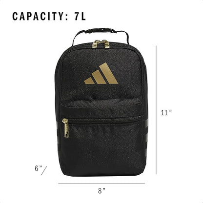 adidas Santiago Lunch Bag Cooler for Women and Men, Insulated Food Container Box with Mesh Pocket, Black/Gold Metallic/3.0, One Size