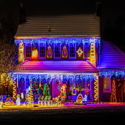 132ft Icicle Lights for Outside, 1280 LED Blue Christmas Lights Outdoor with 240 Twinkle Drops, 8 Modes Plug in Waterproof Timer Memory for Tree Wedding Party House Patio Eave Yard Holiday Decoration