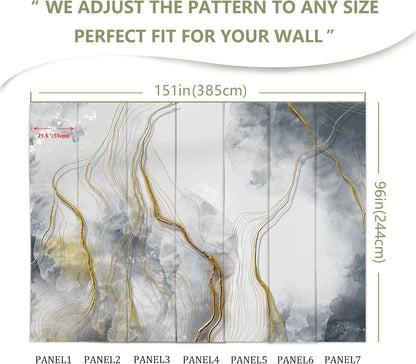 Abstract Grey Marble Wallpaper Large Abstract Gold Wall Mural for Bedroom Living Room Office(Not Peel and Stick)
